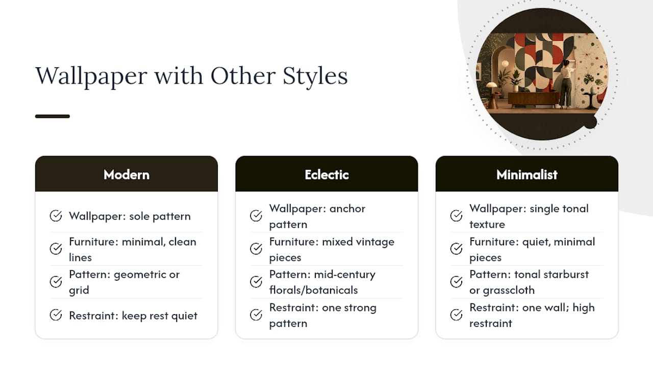 Mixing Mid-Century Wallpaper with Other Interior Styles — overview diagram