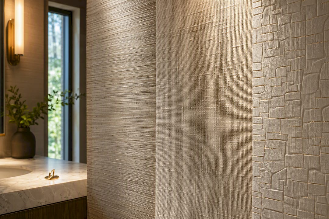 Grasscloth linen and embossed wallpaper textures
