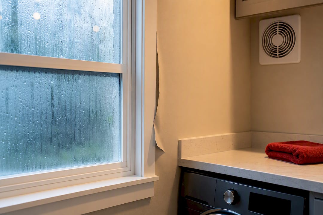 Condensation beside lifting wallpaper edge