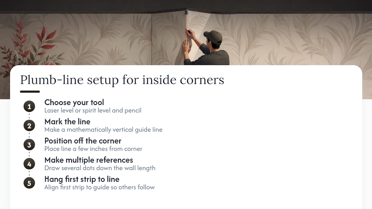 Plumb line placement beside wallpaper corner