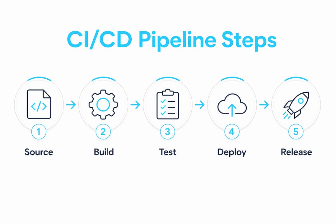 Infographic illustrating CI/CD pipeline steps