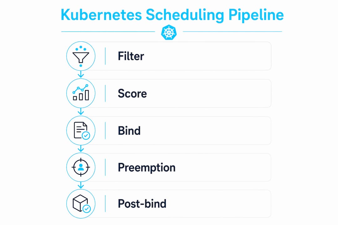 Infographic illustrating Kubernetes scheduling process steps