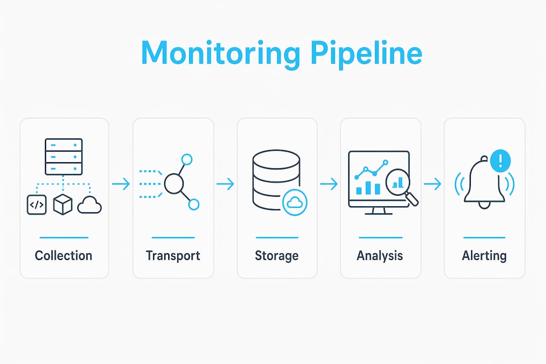 Infographic showing stages of infrastructure monitoring pipeline