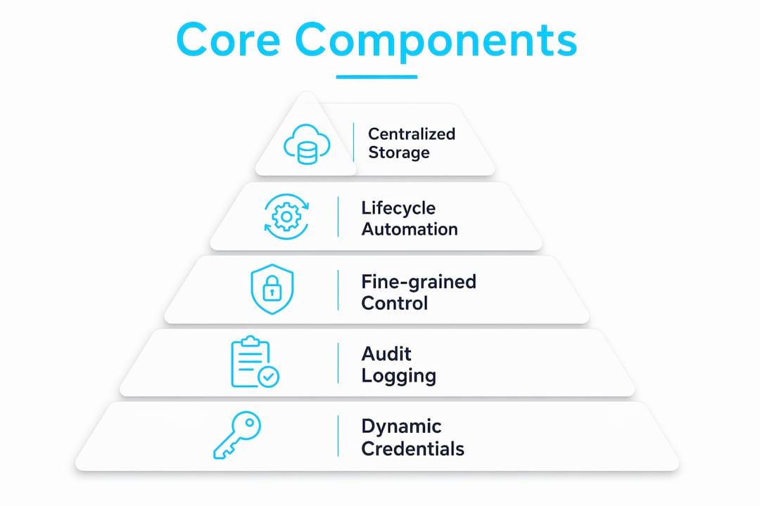 Infographic showing core components of secrets management