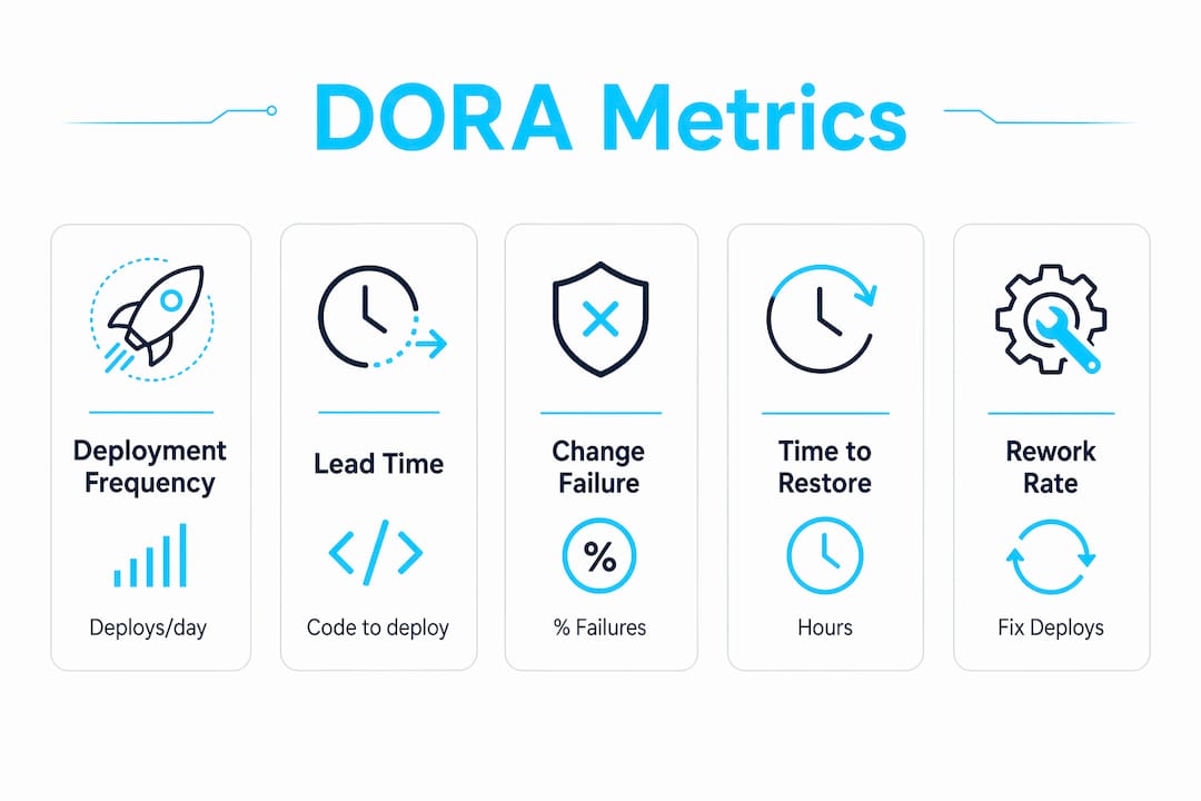 Infographic summarizing DORA software delivery metrics