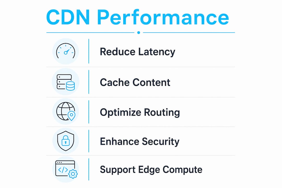 Infographic illustrating CDN performance key steps