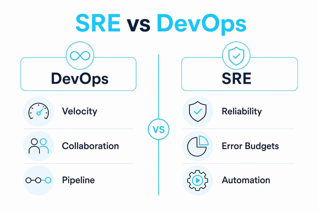 Infographic comparing SRE and DevOps key differences