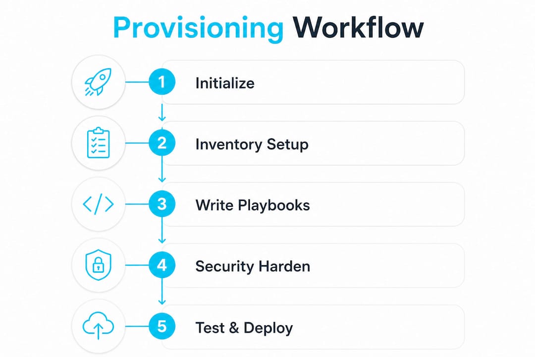 Infographic showing automated Linux server provisioning steps