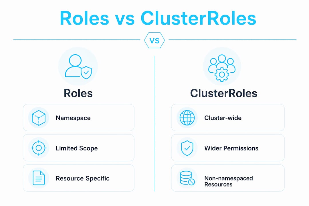 Infographic comparing Kubernetes Roles and ClusterRoles