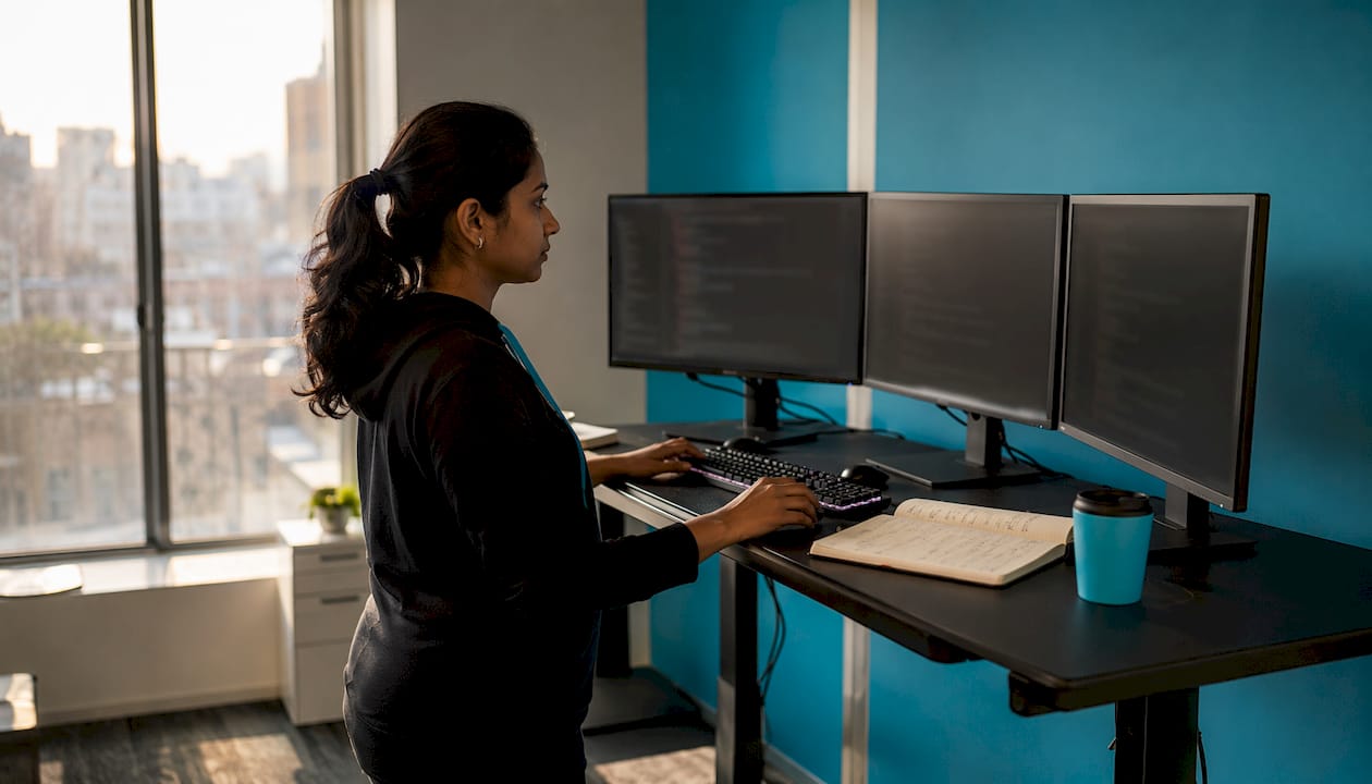 Developer focused coding at workstation