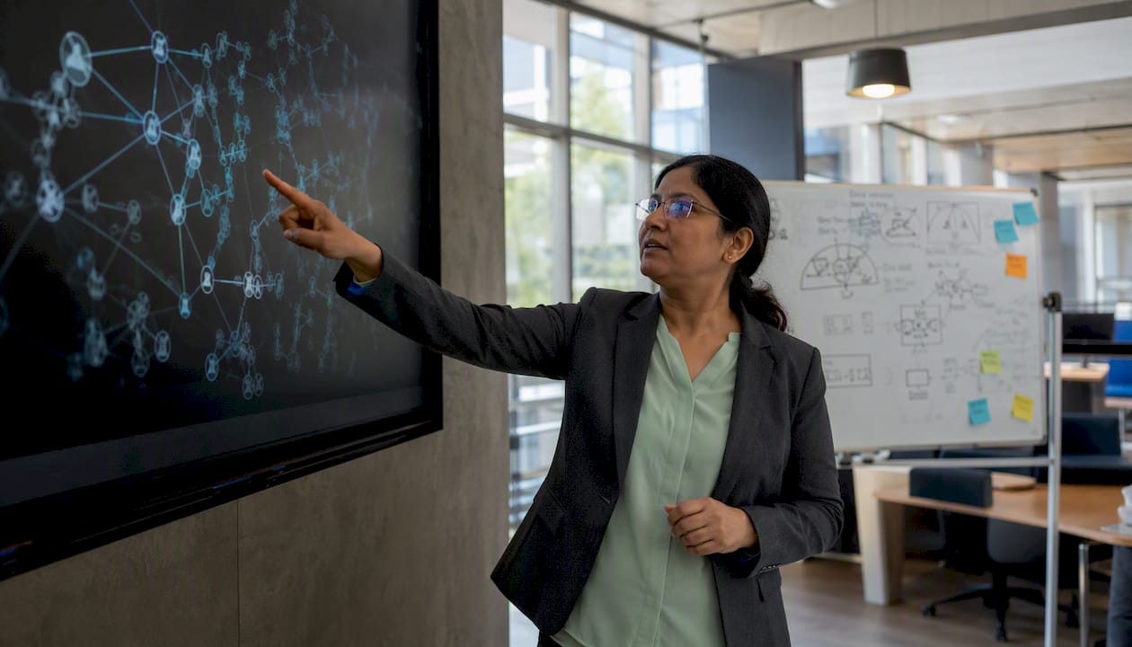 Engineer reviewing network topology visualization