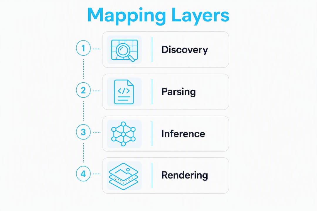 Infographic showing network topology mapping layers