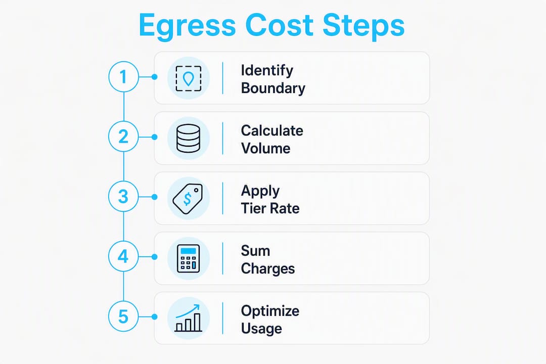 Infographic showing five steps of cloud egress cost calculation