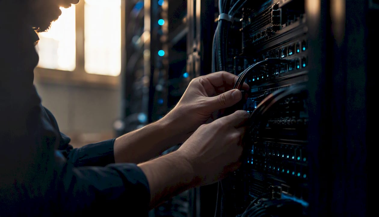 Hands configuring telemetry hardware cables