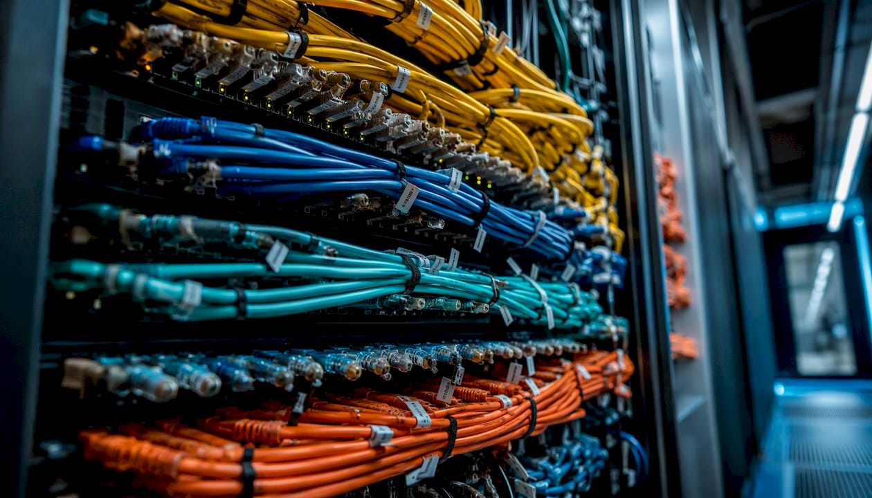 Color-coded network cables segregated by function