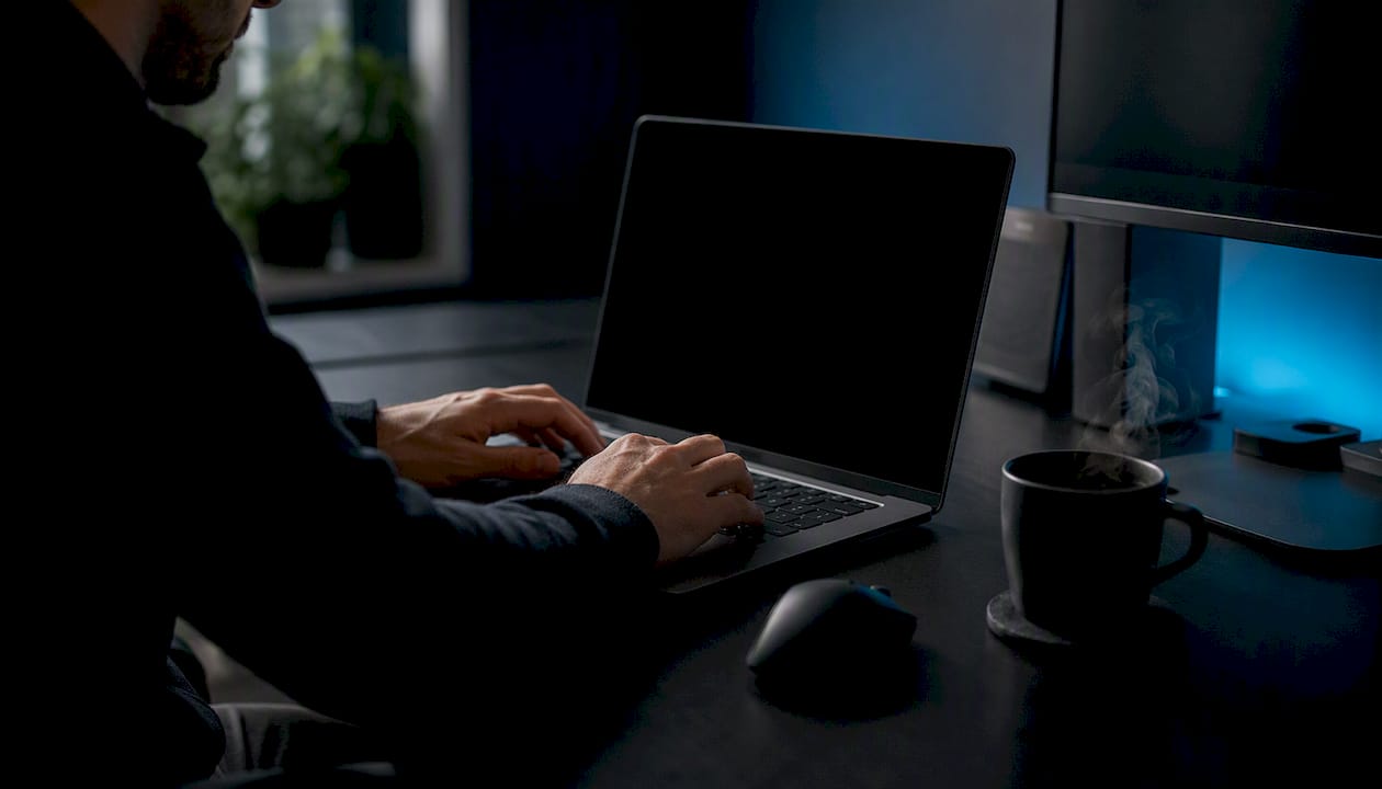 Hands writing rollback script on tablet