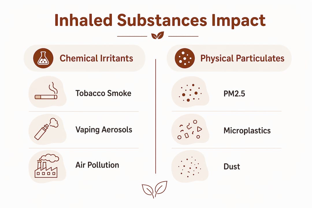 Infographic comparing inhaled substances causing lung damage