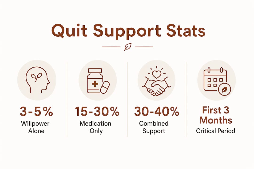 Infographic showing statistics on quitting smoking support