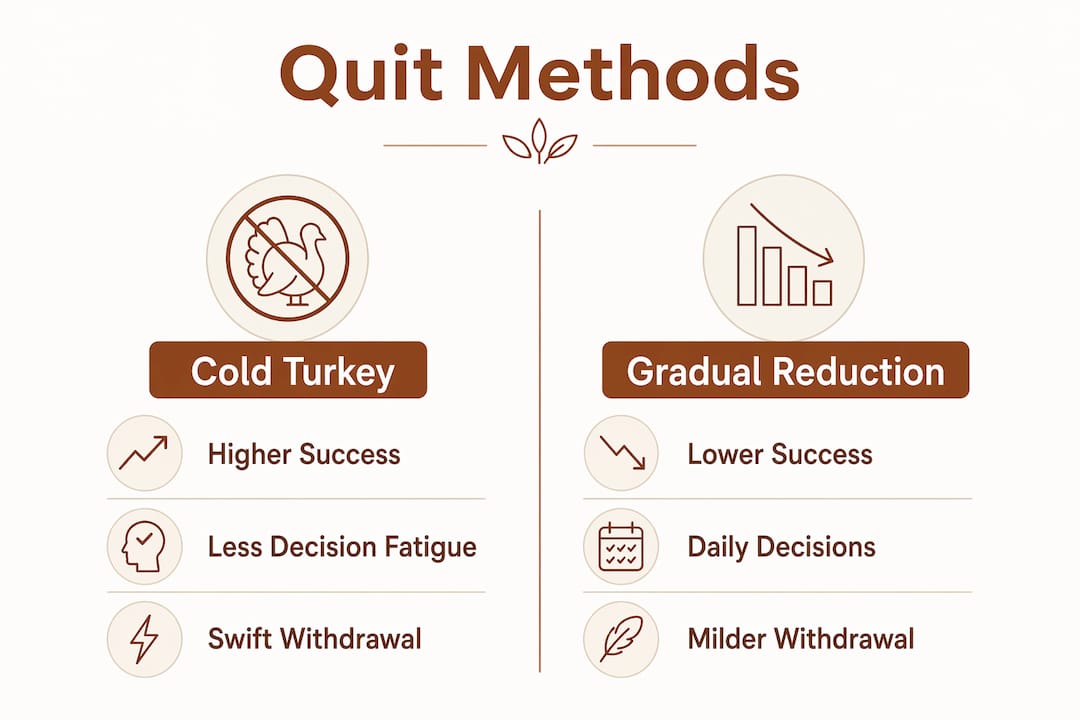 Infographic comparing cold turkey and gradual smoking quit methods