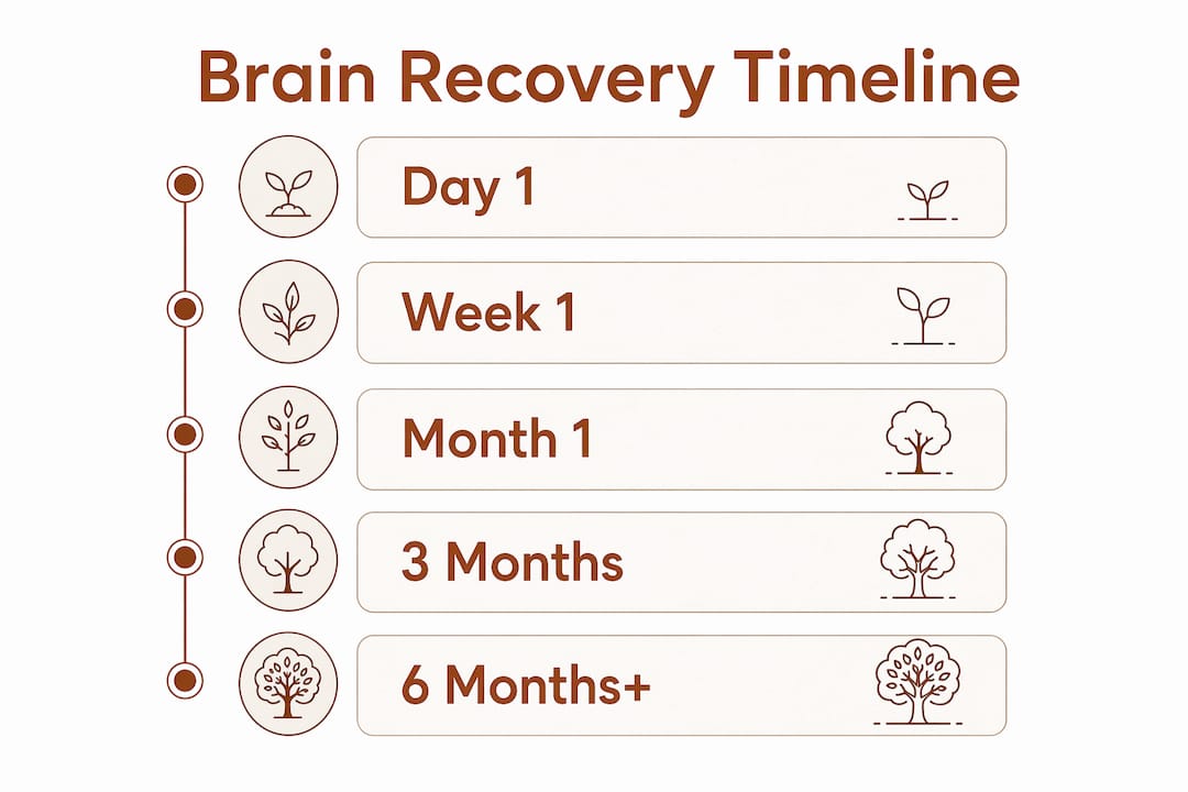 Infographic showing brain recovery timeline after quitting nicotine