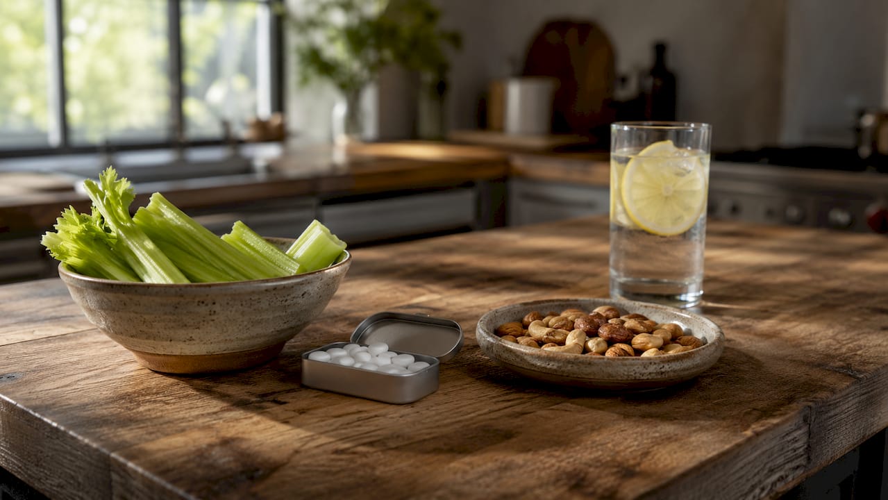 Oral quit smoking substitutes on kitchen counter
