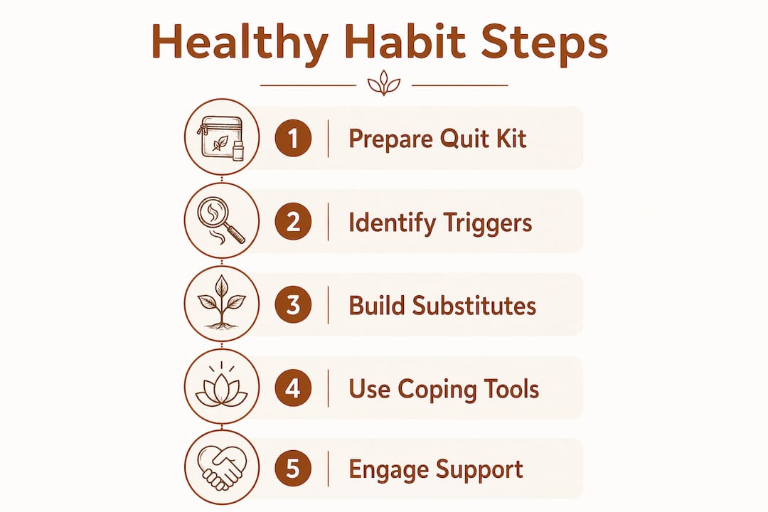 Infographic showing steps to replace smoking habits