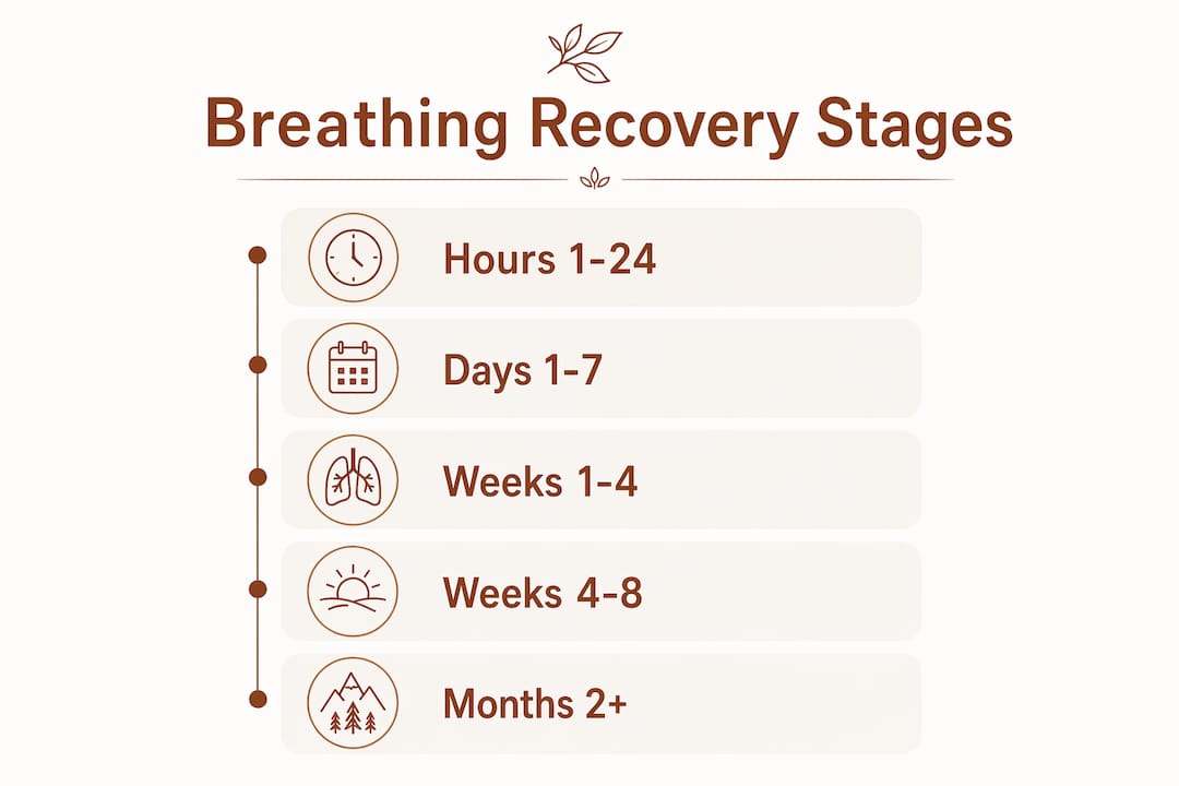 Infographic showing stages of breathing recovery after quitting smoking