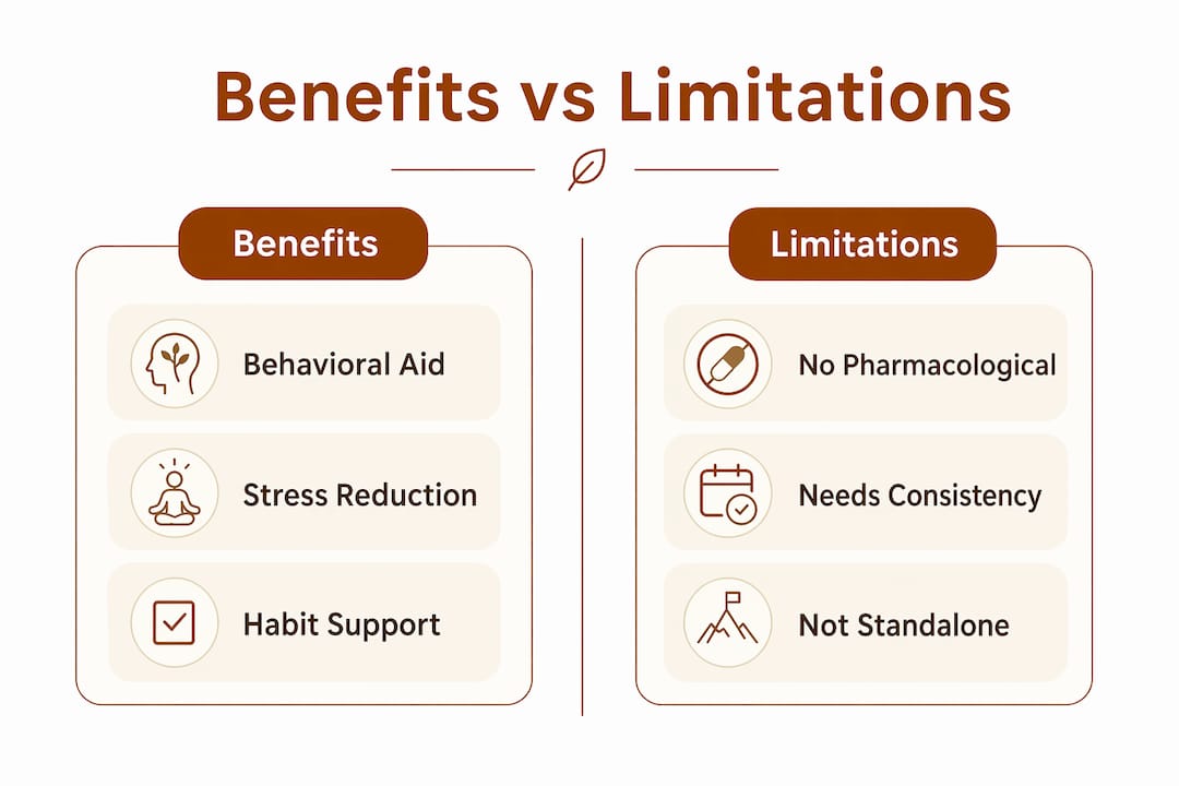 Infographic comparing benefits and limitations of nicotine-free necklaces