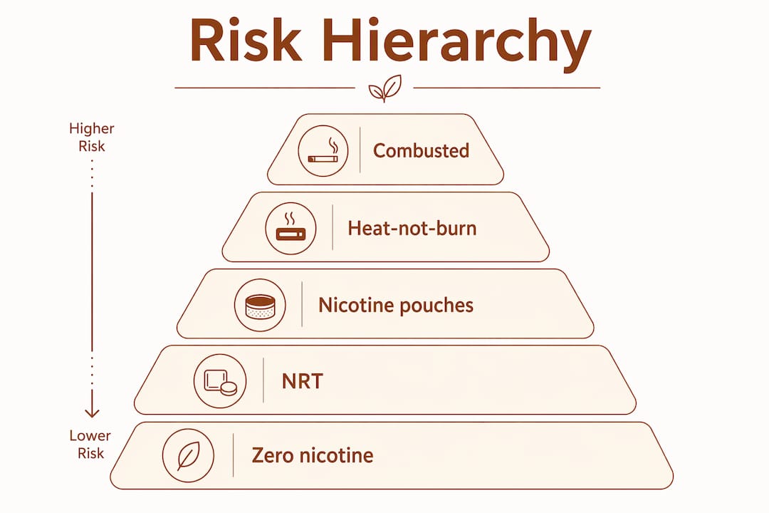 Infographic illustrating risk hierarchy of nicotine alternatives