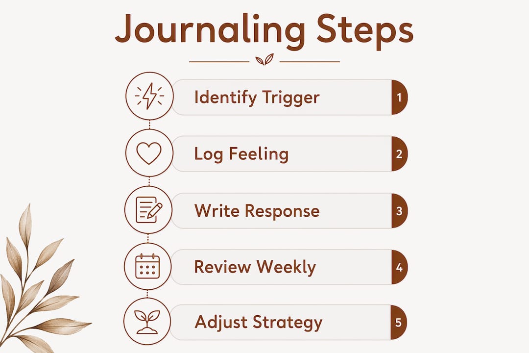Infographic outlining daily journaling steps to quit smoking