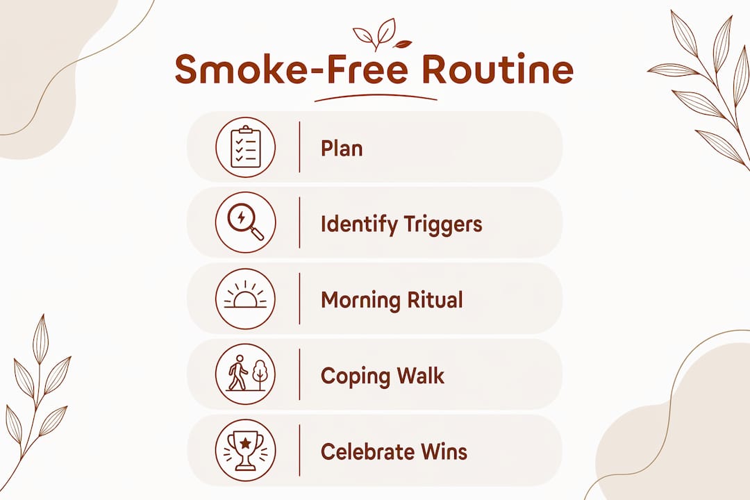 Infographic showing smoke-free routine steps top to bottom
