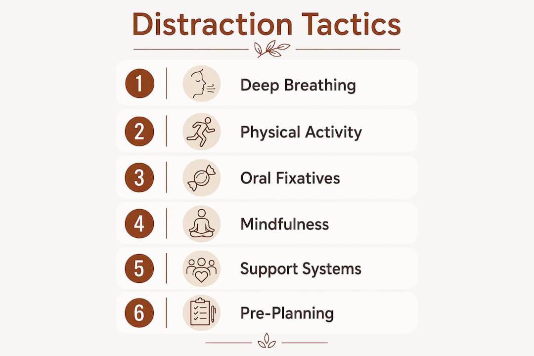 Infographic showing 6 key smoking distraction tactics