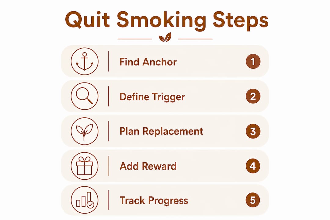 Infographic with five key habit stacking steps
