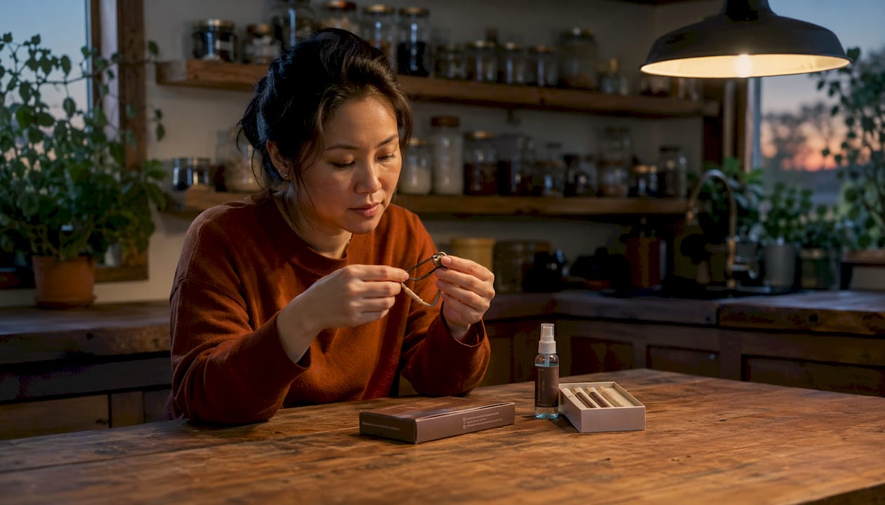Hands selecting nicotine-free oral aids