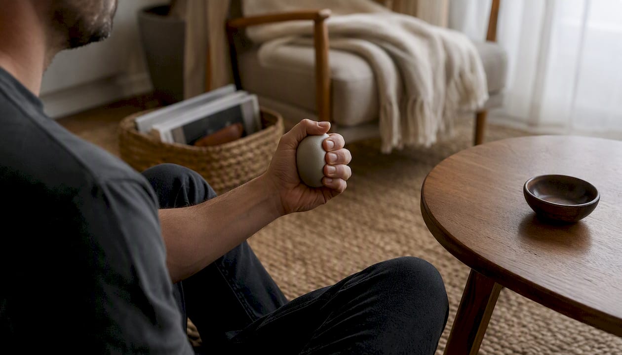 Adult using stress ball for behavioral coping
