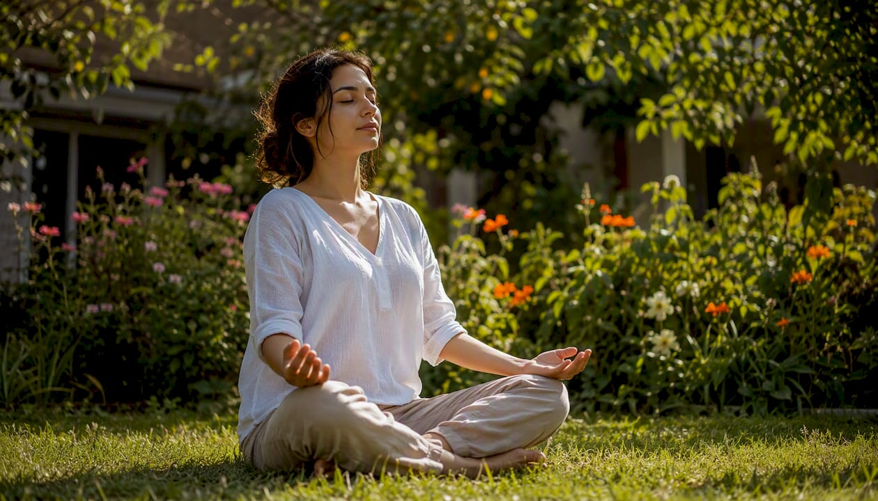 Adult meditating to manage withdrawal symptoms