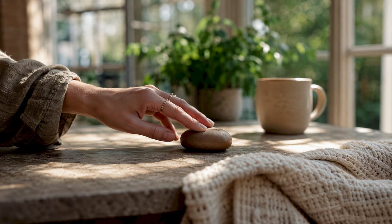 Fingers tracing textured calming object