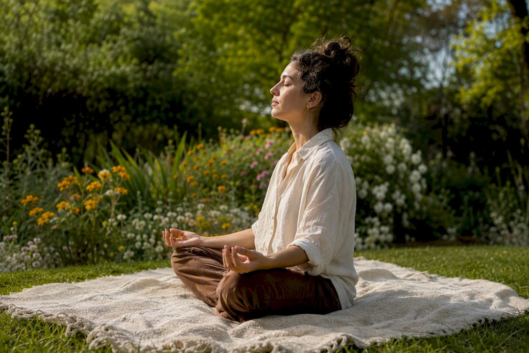 Person practicing breathing exercise calmly