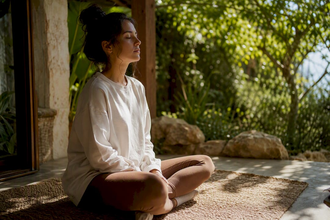 Person practicing deep breathing for cravings