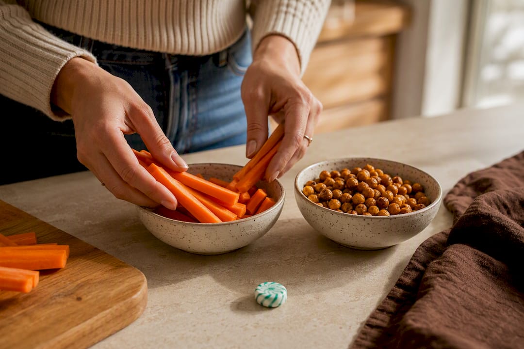 Carrot sticks and chickpeas as craving substitutes