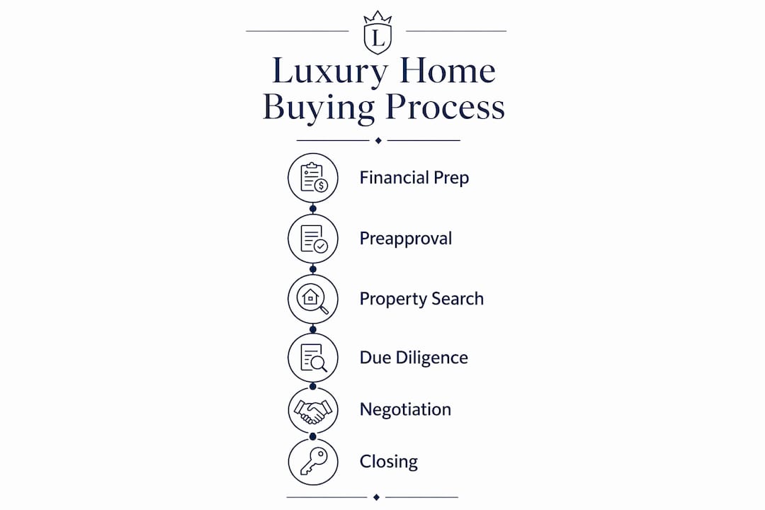 Infographic illustrating luxury home buying process steps