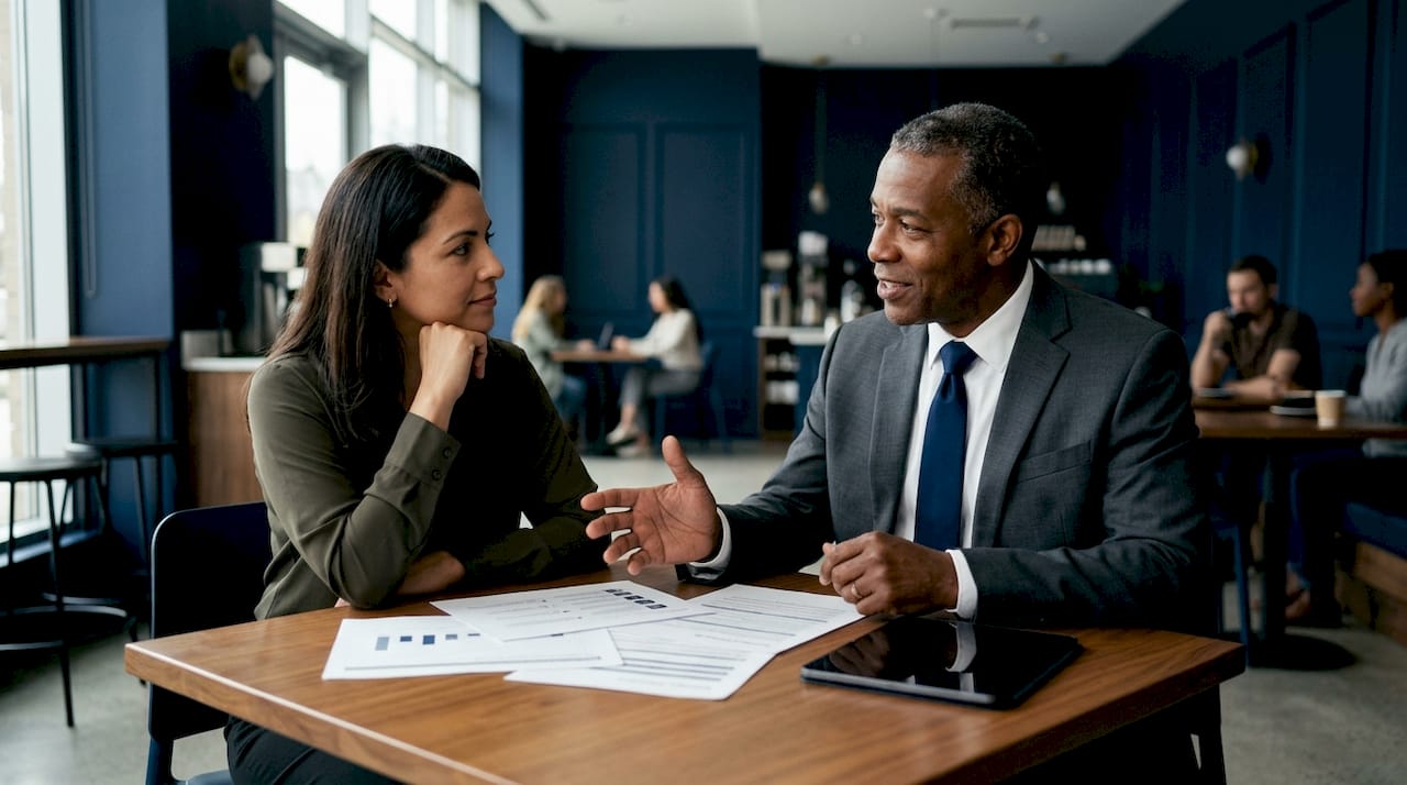 Agent and client reviewing luxury buyer profiles
