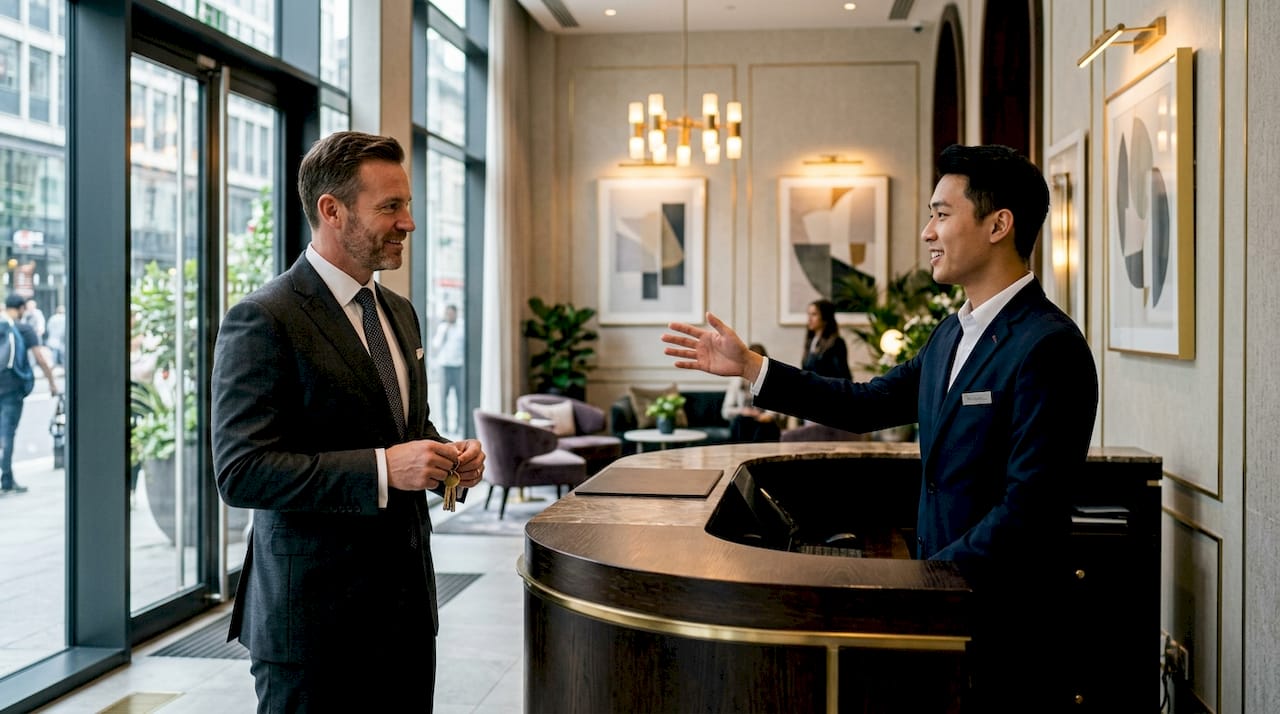 Concierge assisting luxury rental tenant