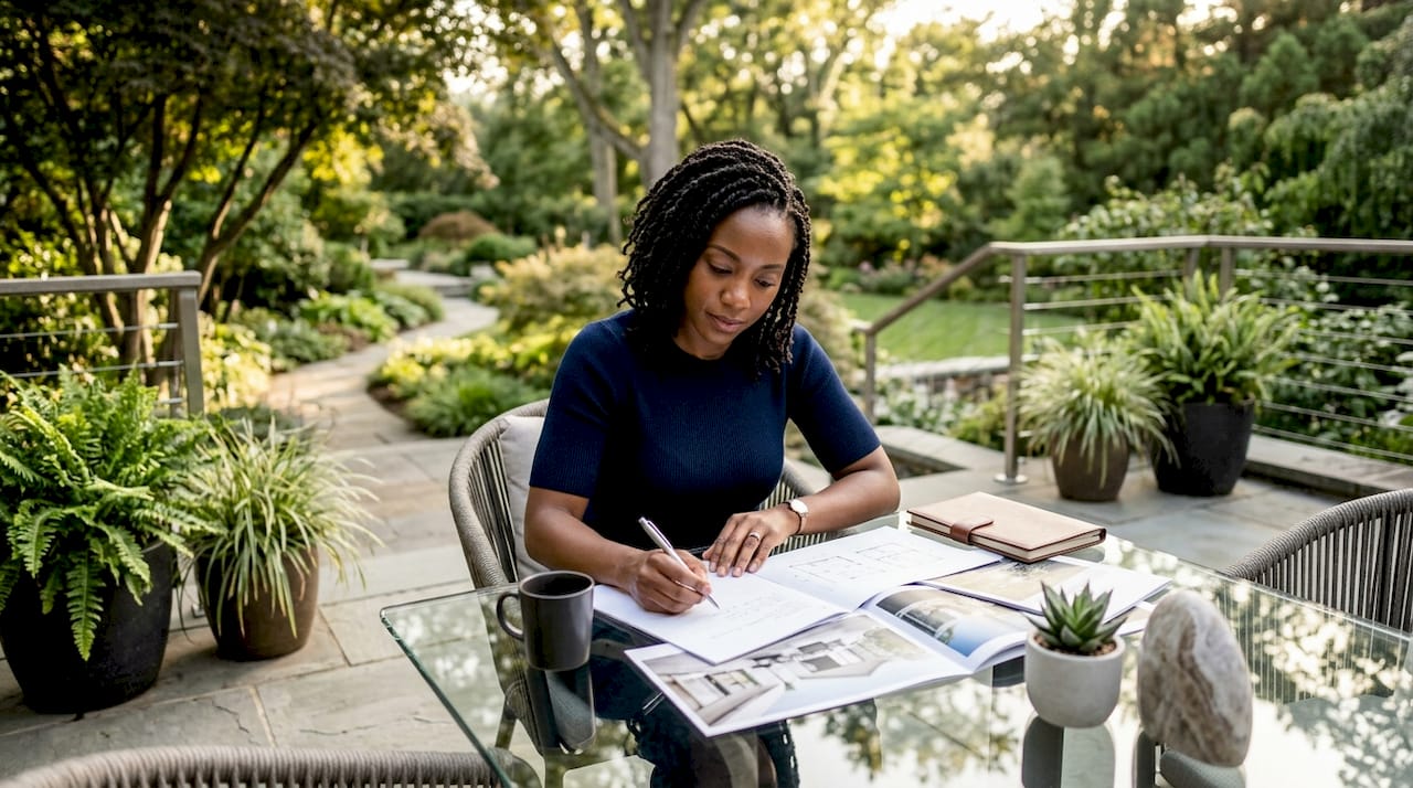 Buyer reviewing luxury property documents indoors