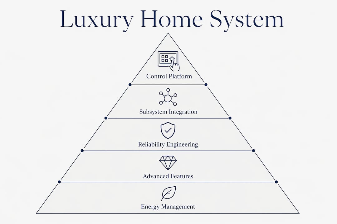 Infographic displaying hierarchical luxury smart home components