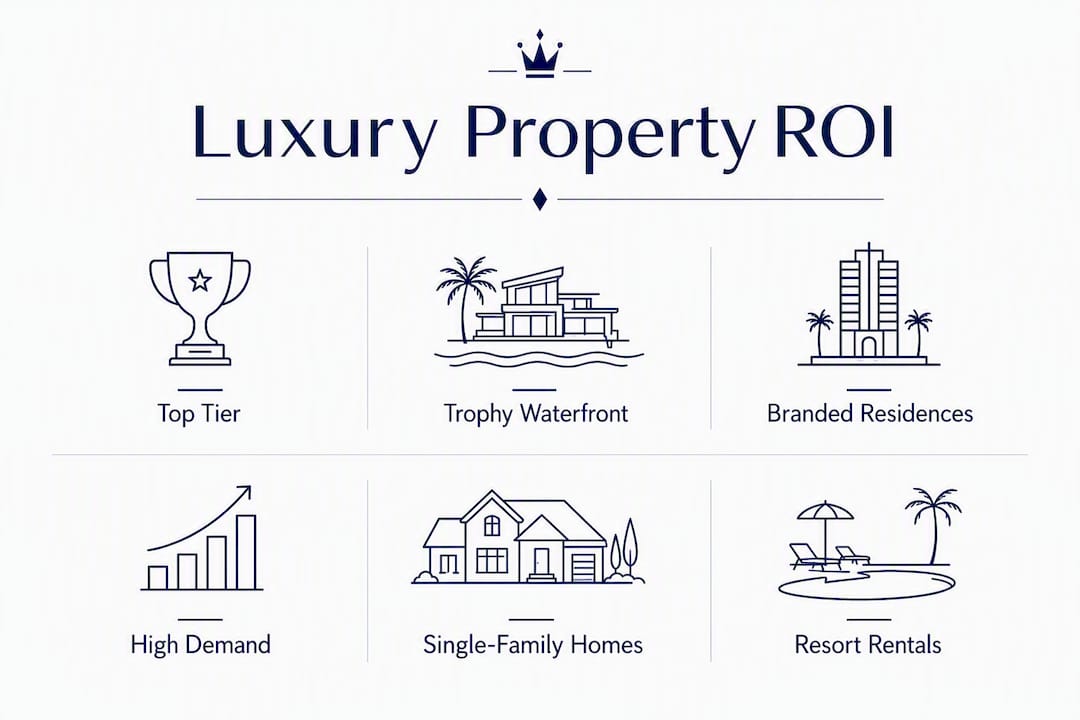 Infographic showing ranked luxury property types by ROI