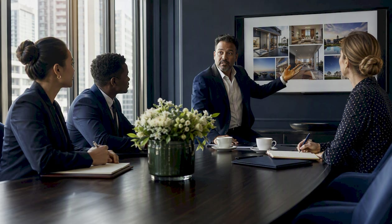 Luxury real estate in-house team meeting