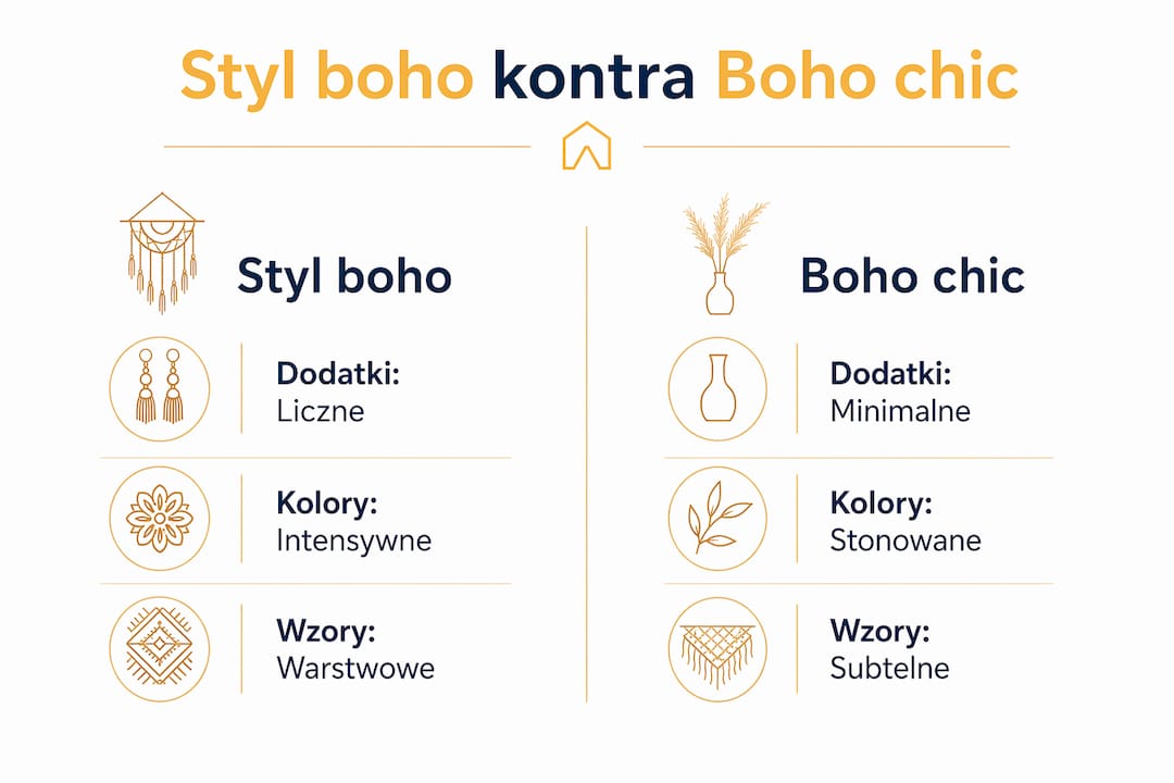 Zestawienie różnic między stylem boho a boho chic w formie infografiki