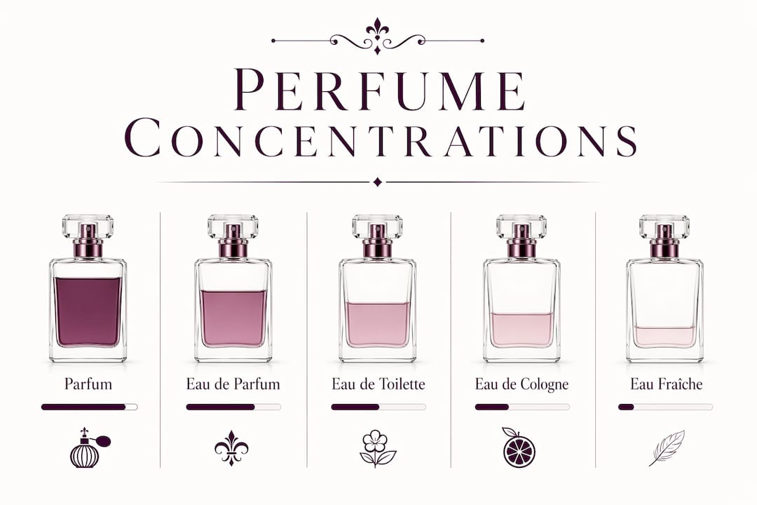Infographic illustrating ranked perfume concentration levels