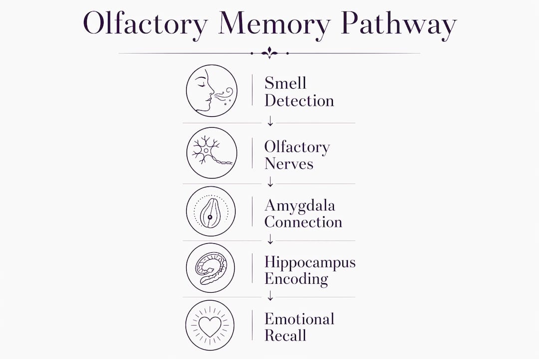 Infographic illustrating olfactory memory pathway steps